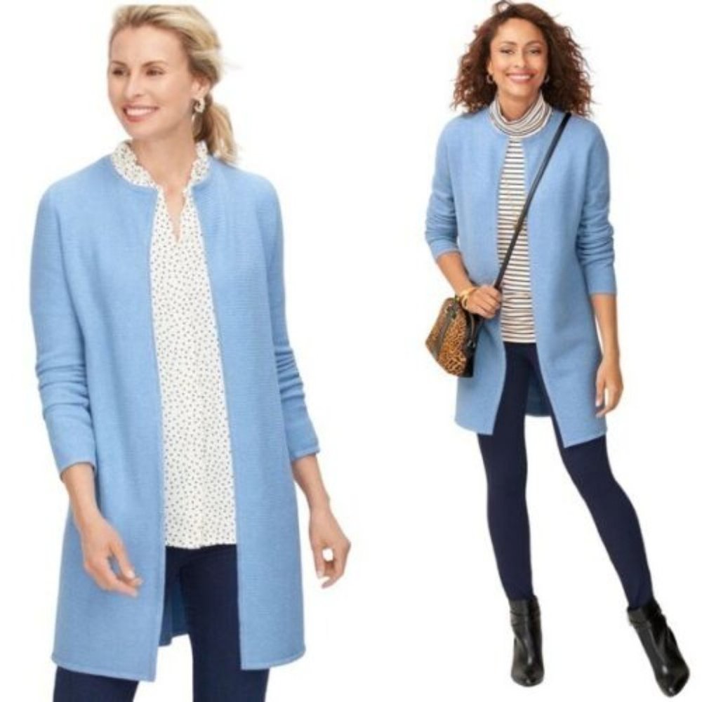 Talbots Textured Knit Open Sweater Jacket Cardigan Light Blue 2XPetite NWT